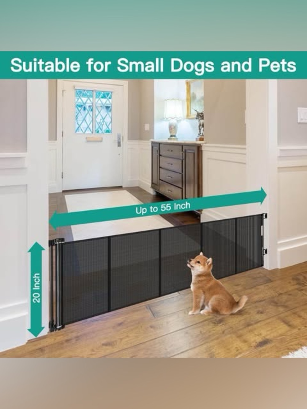 New Retractable Safety Gate - Black, 55" Wide x 20" Tall (Step-Over Size)